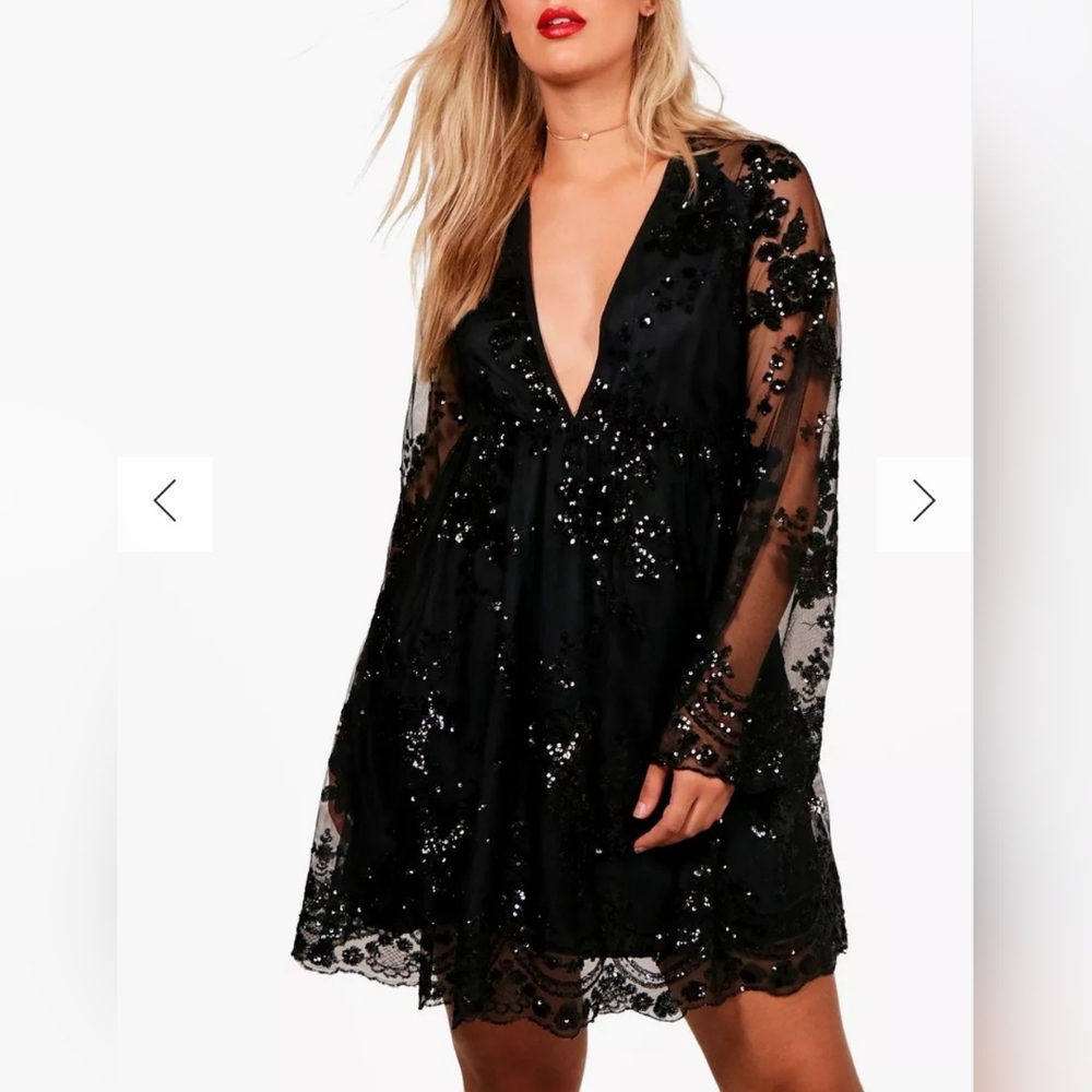 Black Sequin Wrap-Look LBD